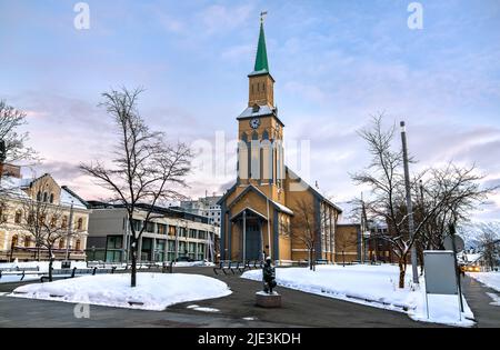 Tromso Cathedral in Norway in winter Stock Photo
