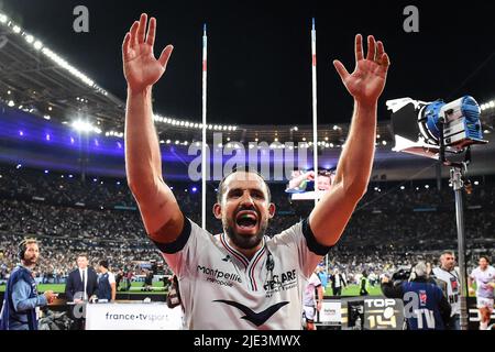 Geoffrey DOUMAYROU of Montpellier celebrates the victory during the French championship Top 14, Final rugby union match between Castres Olympique and Montpellier Herault Rugby on June 24, 2022 at Stade de France in Saint-Denis near Paris, France - Photo Matthieu Mirville / DPPI Stock Photo