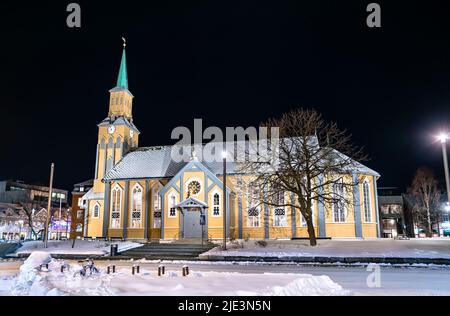 Tromso Cathedral in Norway in winter Stock Photo