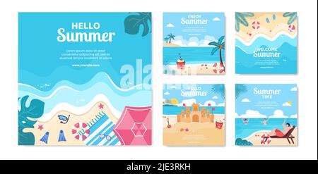 Social media hello summer post template, editable social media template ...