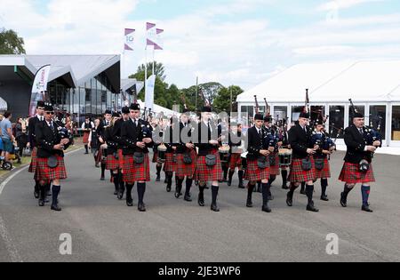 Ingliston, UK. 24th June, 2022. Performers are seen on the second day of the Royal Highland Show in Ingliston, near Edinburgh in Scotland, the United Kingdom, June 24, 2022. The 4-day Royal Highland Show celebrates its 200th anniversary of the first Show held in 1822. Credit: Han Yan/Xinhua/Alamy Live News Stock Photo