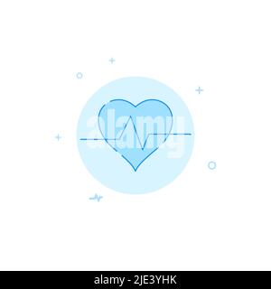 Pulse, cardio, heart rate vector icon. Flat illustration. Filled line style. Blue monochrome design. Editable stroke. Adjust line weight. Stock Vector