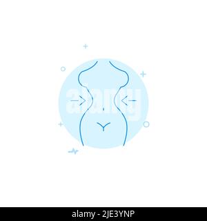 Reducing the female waist vector icon. Flat illustration. Filled line style. Blue monochrome design. Editable stroke. Adjust line weight. Stock Vector
