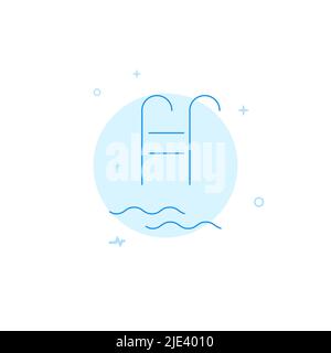 Swimming pool ladder vector icon. Flat illustration. Filled line style. Blue monochrome design. Editable stroke. Adjust line weight. Stock Vector