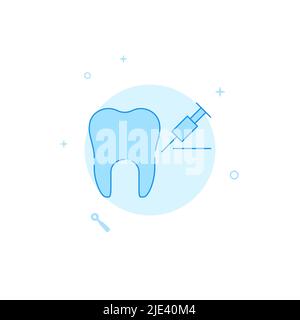 Tooth anesthesia vector icon. Flat illustration. Filled line style. Blue monochrome design. Editable stroke. Adjust line weight. Stock Vector