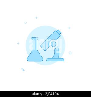 Microscope, analyzes vector icon. Flat illustration. Filled line style. Blue monochrome design. Editable stroke. Adjust line weight. Stock Vector