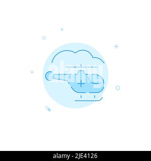 Medical helicopter vector icon. Flat illustration. Filled line style. Blue monochrome design. Editable stroke. Adjust line weight. Stock Vector