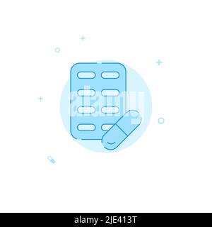 Pill packaging vector icon. Flat illustration. Filled line style. Blue monochrome design. Editable stroke. Adjust line weight. Stock Vector