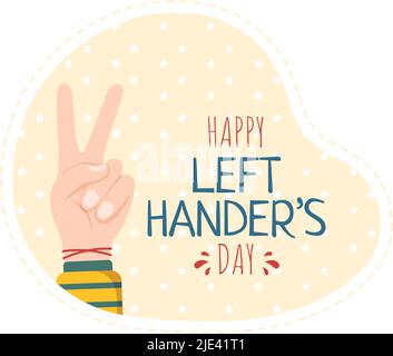 International Left Handers Day Celebration with her Left Hand Raised on the August in Cartoon Style Background Illustration Stock Vector