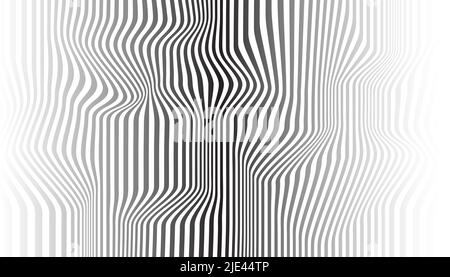 Distortion lines background. Distort stripes, abstract modern pattern. Op art illusion waves. Dynamic surface Stock Vector