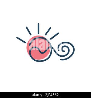 Hand drawn sun and wave. Sketch of sun and sea. Vector logo Stock Vector