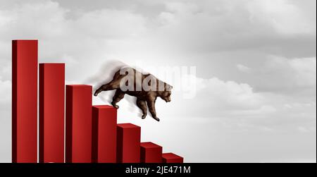 Declining economy and World economy and business decline or economic fall and world business crisis with a bearish market Bear falling with a downward Stock Photo