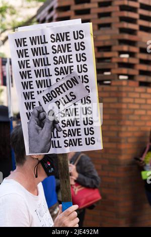 Seattle, USA. 24th Jun, 2022. Thousands of Pro Choice protestors flood downtown after the repeal of Roe V. Wade. Stock Photo