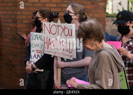 Seattle, USA. 24th Jun, 2022. Thousands of Pro Choice protestors flood downtown after the repeal of Roe V. Wade. Stock Photo