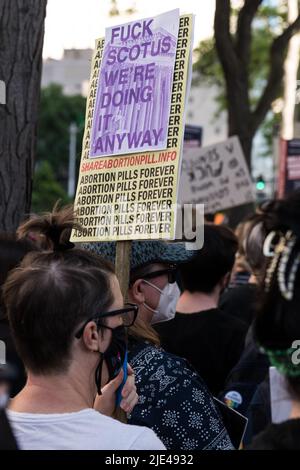 Seattle, USA. 24th Jun, 2022. Thousands of Pro Choice protestors flood downtown after the repeal of Roe V. Wade. Stock Photo