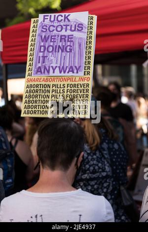 Seattle, USA. 24th Jun, 2022. Thousands of Pro Choice protestors flood downtown after the repeal of Roe V. Wade. Stock Photo