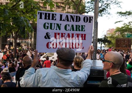 Seattle, USA. 24th Jun, 2022. Thousands of Pro Choice protestors flood downtown after the repeal of Roe V. Wade. Stock Photo