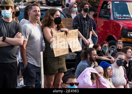 Seattle, USA. 24th Jun, 2022. Thousands of Pro Choice protestors flood downtown after the repeal of Roe V. Wade. Stock Photo