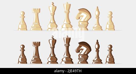 flat chess pieces illustration collection with different color Stock Vector