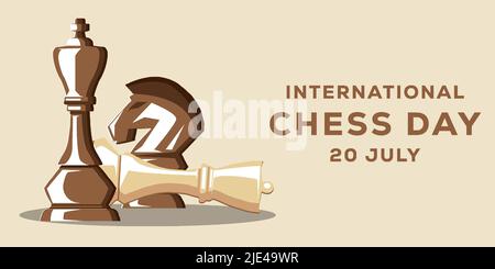 chess day flat background illustration with chess pieces king, queen, and knight Stock Vector