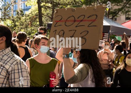 Seattle, USA. 24th Jun, 2022. Thousands of Pro Choice protestors flood downtown after the repeal of Roe V. Wade. Stock Photo