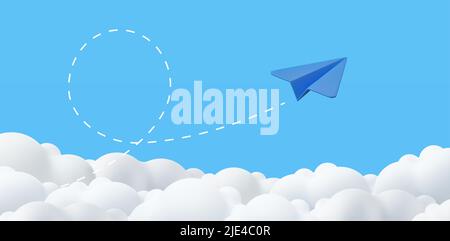 3d paper airplane with clouds Stock Vector