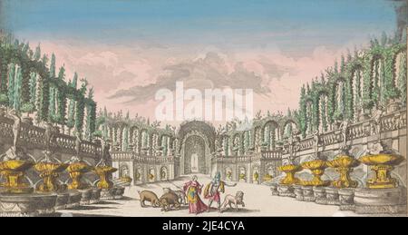 View of the garden of Circe, Jacques Gabriel Huquier, 1735 - 1805, publisher: Jacques Gabriel Huquier, (mentioned on object), print maker: anonymous, publisher: Paris, print maker: France, 1735 - 1805, paper, etching, brush, h 284 mm × w 468 mm Stock Photo