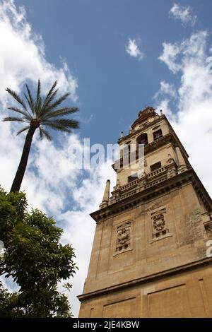 The Mezquita belltower 'Torre de Alimar' an historic medieval landmark at the Mezquita - Cordoba Spain Stock Photo