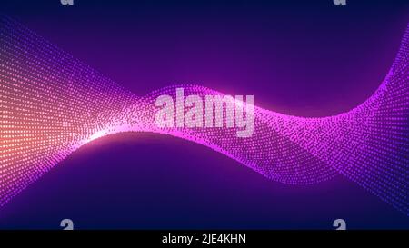 Abstract technology digital style dots wave lines particles with lighting effect on dark blue background. Vector illustration Stock Vector