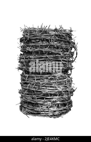 roll of steel barbed wire isolated on white background Stock Photo - Alamy