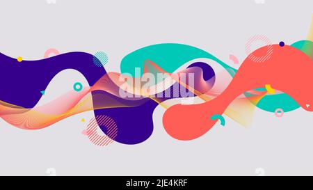Abstract fluid shapes wave lines and geometric elements on white background. Vector illustration Stock Vector