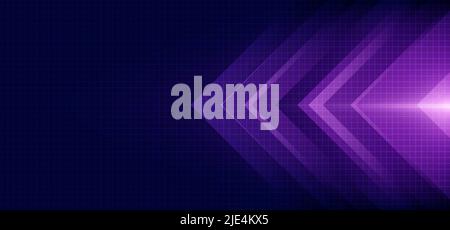 Abstract blue arrow glowing with lighting and line grid on blue ...