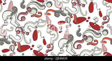 Seamless pattern of question, xclamation marks scattered. Doodle punctuation marks in grunge texture style. Colorful poll template. Design for query b Stock Vector