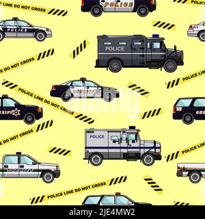 Detailed seamless background with police cars in a flat style Stock Vector