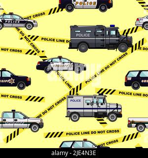 Detailed seamless background with police cars in a flat style Stock Vector