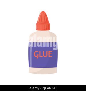 Bottle of white glue with orange top isolated on white background. Flat vector illustration Stock Vector