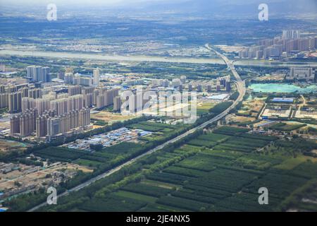 Shanxi taiyuan city a bird's eye view aerial cities Stock Photo