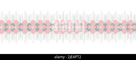 Vector floral horizontal border seamless pattern background. Great for fabric borders, Central frame border for invitation, birthday and wedding cards Stock Vector