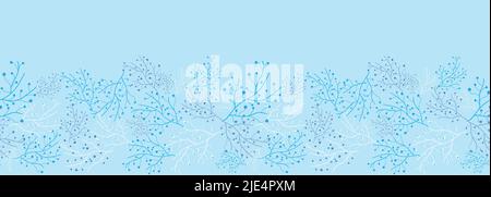 Blue seaweeds border vector seamless background pattern. Horizontal frame border. Surface pattern design Stock Vector