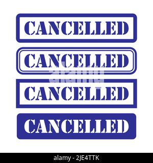 Grunge blue cancelled word rubber square seal stamp on white background ...