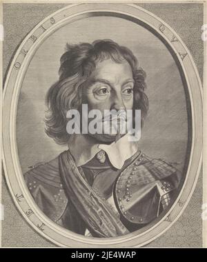 Portrait of Johan Maurits in an oval with edge lettering. In the lower margin three lines of Latin text, Portrait of Johan Maurits, Count of Nassau-Siegen., print maker: Pieter Claesz. Soutman, (mentioned on object), after: Gerard van Honthorst, (mentioned on object), unknown, (mentioned on object), Haarlem, 1647, paper, engraving, etching, h 412 mm × w 304 mm Stock Photo