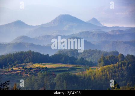 Zhejiang taizhou xianju Yang Fengshan mountain village the field and rice field Stock Photo