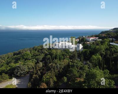 Aerial View of Livadia Palace - located on the shores of the Black Sea in the village of Livadia in the Yalta region of Crimea. Livadia Palace was a Stock Photo