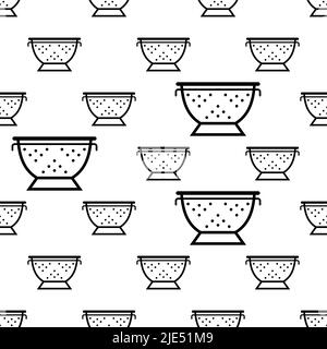 Colander Icon Seamless Pattern, Kitchen Cullender Utensil Icon Vector Art Illustration Stock Vector