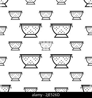Colander Icon Seamless Pattern, Kitchen Cullender Utensil Icon Vector Art Illustration Stock Vector