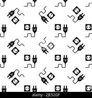Plug Socket Icon Seamless Pattern, Electric Plug Socket Icon Vector Art Illustration Stock Vector