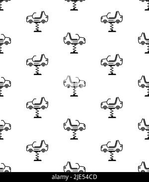 Car Spring Swing Toy Icon Seamless Pattern, Spring Rider Icon, Rocking Toy Icon Vector Art Illustration Stock Vector