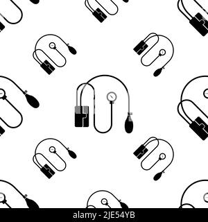 Blood Pressure Icon Seamless Pattern, Sphygmomanometer Blood Pressure Meter Vector Art Illustration Stock Vector