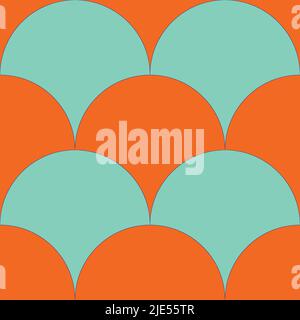 Simple rounded scallop vector seamless pattern background. Tropical aqua blue and orange rows of oval oblong overlapping shapes backdrop. Simple Stock Vector