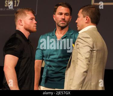 Hollywood, California, USA. 24th June, 2022. Canelo Alvarez and Gennadiy Golovkin are set for a third rematch on September 17, 2022 for the undisputed Super Middleweight Championship. (Credit Image: © Alexander G. Seyum/Pacific Press via ZUMA Press Wire) Stock Photo